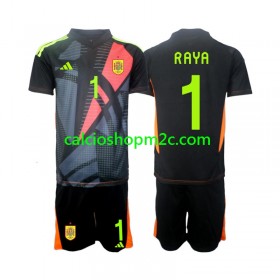 Spagna David Raya 1 Portiere Bambino Maglia Trasferta Euro 2024 Manica Corta